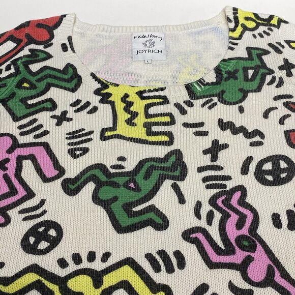 JOYRICH X Keith Haring Sweater Size Large Multicolor Dancing People Dogs Pop Art - Picture 5 of 13